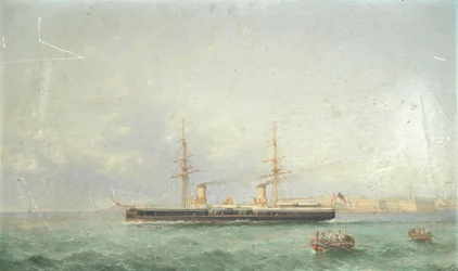 The Battleship HMS Inflexible Heading Out to Sea from Grand Harbour, Valetta