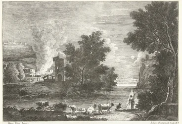 Landscape by Moonlight with Fire (Italian Landscapes)