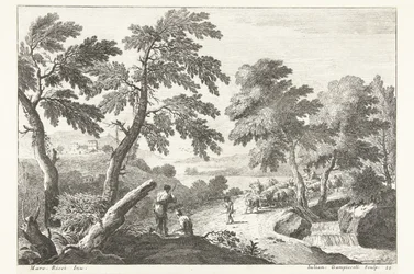 Landscape with Shepherds on the Way Along a Small Waterfall