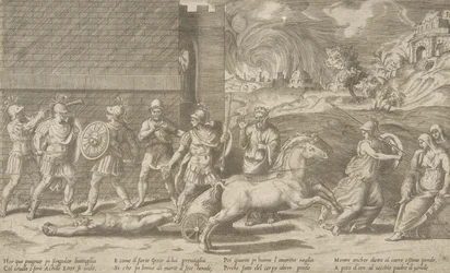 The combat of Hector and Achilles, and Achilles dragging the body of Hector around the ..., 1531-76