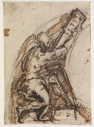 Seated Man with a Writing Tablet(?). Architectural Detail