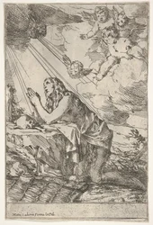 Penitent Magdalen Kneeling on a Rocky Ground Before a Skull and Bones, an Ointment Jar
