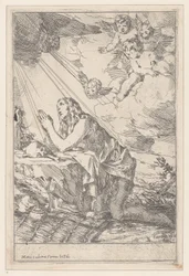 The Penitent Saint Mary Magdalene, kneeling before a skull and bones