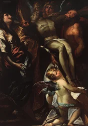 The Descent from the Cross with Saints Mary Magdalene, Augustine, Jerome and Angels, c.1618