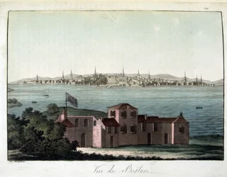 View of the City of Boston - in The Old and Modern Costume, by Dr. Jules Ferrario, ed. Milan