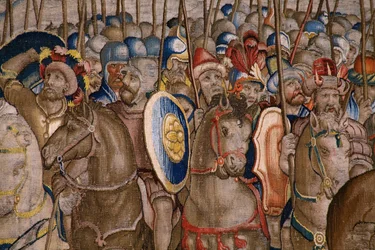 Flemish tapestry. Series The Acts of Scipio: The battle at Zama. Cartoonist Giulio Romano. Atelier of Balthasar van Vlierden (?), Brussels. 1523-1532. (detail)