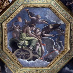 Furious Venus appoints Psyche to Cupid to punish her. Fresco by Giulio Pippi de