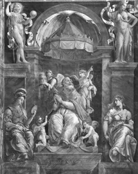 Pope Damasus I (c.304-384) between Prudence and Peace, Raphael Rooms
