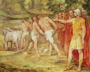 Romulus marking the limits of Rome, from the Sala dei Horatii e Curatii