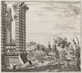Fantastic River Landscape with Ruins and a Castle