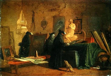 Connoisseurs in Carnival Costume in an Interior with Pictures and Objects of Art and Science