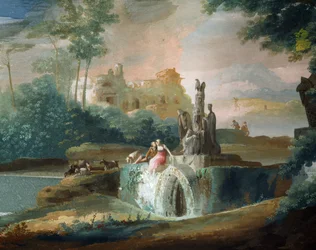 Galant scene of shepherds in an imaginary landscape