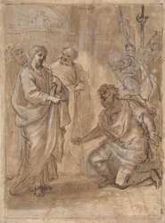 Christ and the Centurion (recto), Figure Waving to Departing Ship (verso)