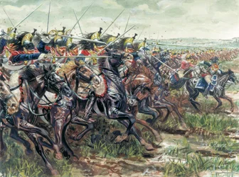 First Empire: Charge of the Battleships of the Great Army of Napoleon I - Illustration by Giuseppe Rava