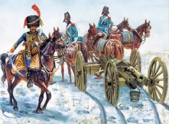 Towing the Artillery of the Great Army in the Snow (Illustration by Giuseppe Rava)