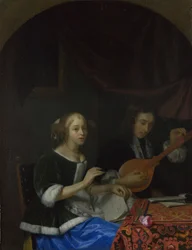 A Woman Singing and a Man with a Cittern