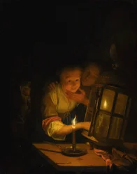 An Amorous Couple Caught Lighting a Lantern