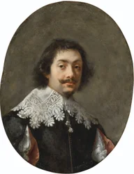 Portrait of a man, bust-length, in a doublet with slashed sleeves and a lace falling band