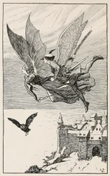 The travelling companion flew behind her, from Fairy Tales from Hans Anderson, pub 1919