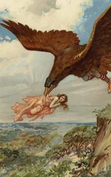 Thjassi, the giant, in his eagle plumage flew down and caught up Iduna