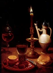 Still Life with Candle, Glass of Wine and Orange