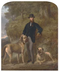 Colonel Garrick-Buchanan of Drumpellier with His Two Mastiffs