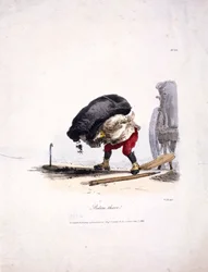 View of a Coalman Removing a Heavy Sack of Coal from His Cart