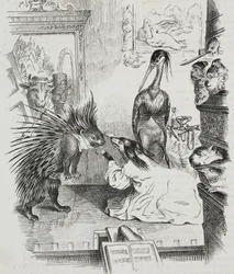 Dog and Porcupine, Caricature by Jean-Jacques Grandville