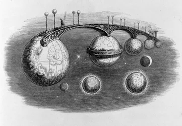 Bridge Connecting Several Planets to Each Other (Engraving by Grandville)
