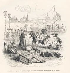 Ants in Full Activity on the Banks of the Seine. Illustrated Vignettes by JJ Granville. Engraving Signed Porret in the Section 