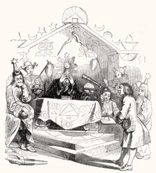 Gulliver in front of the King of Laputa