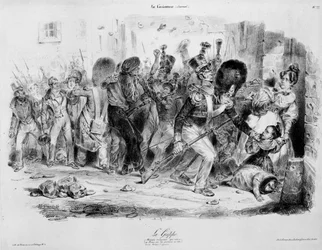 La Flu (influenza): contagious disease that exerts its fury on Parisians in 1831 - engraving by Grandville in 