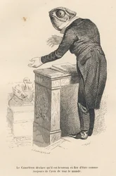 The Chameleon Declares He Is Happy and Proud to Always Agree with Everyone. Illustrated Vignettes by JJ Granville. Engraving Signed Caque in the Prologue 