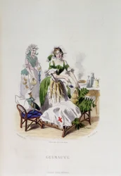 Personification of the medicinal plant Marshmallow treating a frog - in 