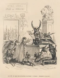 Insect Marriage Vows. Illustrated Vignettes by JJ Granville. Engraving Signed Godard in the Section 