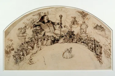 Honore de Balzac (1799-1850) Amongst Characters from His Novels, Design for a Fan
