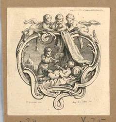 A Boy Bringing Soup to a Sick One, On Escutcheon