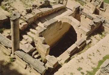Aerial view of the nymphaeum, restored by the Romans in c.20 BC