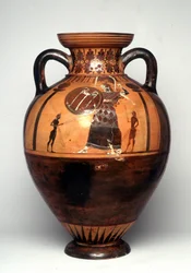 Black Figure Vase Depicting Athena Brandishing a Shield and Spear, 550 BC