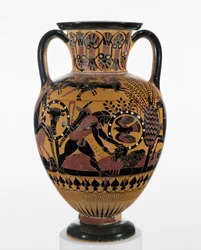 Chalcidian black-figure neck amphora with Odysseus killing a Thracian, c.540 BC
