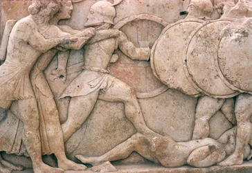 Fighting outside Troy, frieze from the Siphnian Treasury, c.525 BC