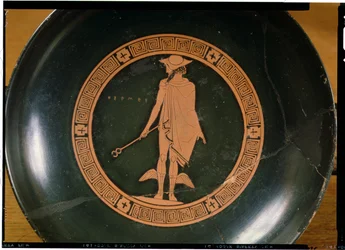 Greek red-figure cup, depicting the god Hermes
