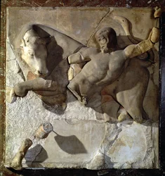 Hercules Fighting the Cretan Bull, One of a Series of Twelve Metopes Depicting the Labours of Hercules from the Temple of Zeus in Olympia, Early Classical Period, c.470-457 BC