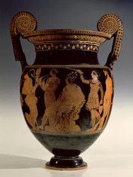 Karneia, or Harvest Festival, red-figure volute krater