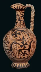 Trefoil-mouth oinochoe decorated with horses, from Skyros, Sporades, Orientalizing Period (675-650 BC)