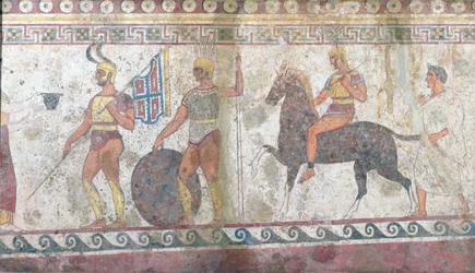 Foot soldiers and cavalry, tomb painting from Paestum