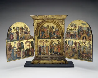 Raising of Lazarus; Entry into Jerusalem; Crucifixion; Descent of Christ into Hell (central panel)