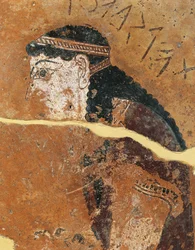 Painted Terracotta Metope Portraying Philomela, Daughter of Athenian King Pandion, from Temple of Apollo, Thermos, Greece