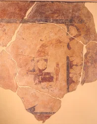 Perseus Hunter, fresco from metope of Temple C of Thermos, Greece, Greek civilization, ca 630 BC
