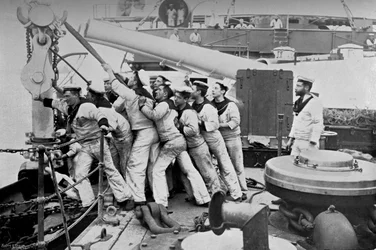 Raising the Anchor on the Forecastle of the Battleship HMS Majestic, 1896
